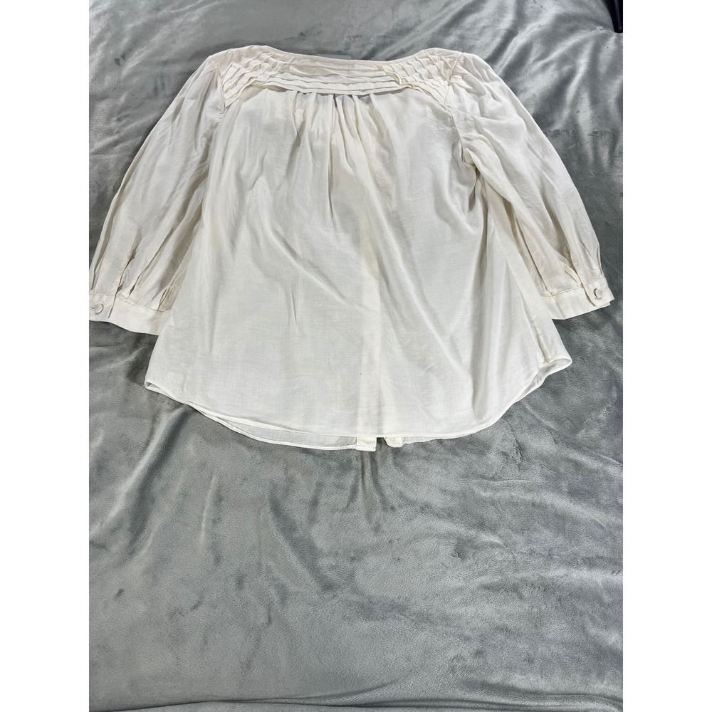 Maeve by Anthropologie Button Down Ruffle Cotton Blend Blouse Ivory White Size 4 - Picture 3 of 5